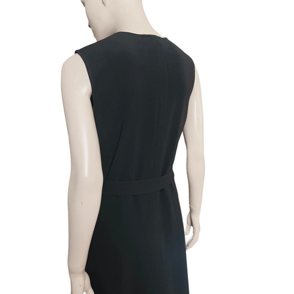 Theory Desza Deep Navy Admiral Crepe Black Asymetrical Hem Belted Dress Sz 6 - Picture 9 of 15